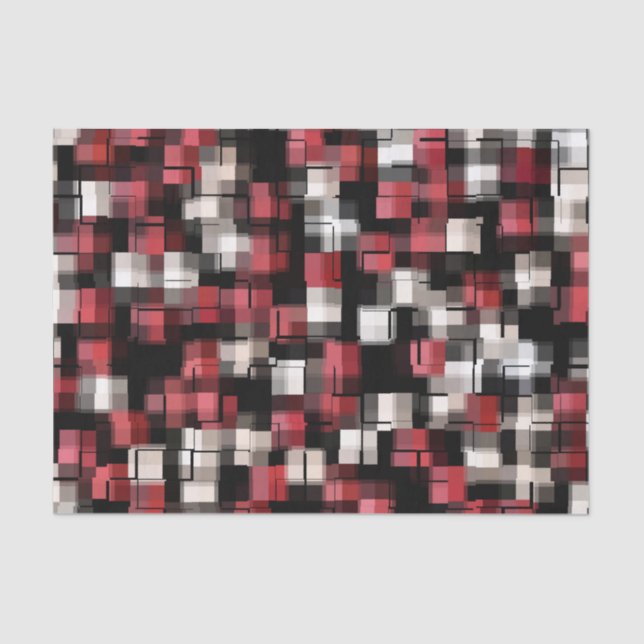 Trendy Burgundy Black White Abstract Plaid Tissue Paper (Front)