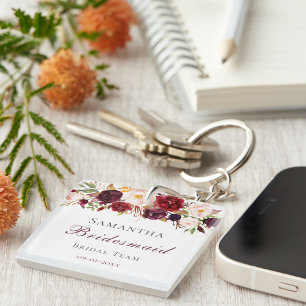 Trendy Burgundy & Blush Pink Roses Entourage Gift  Keychain