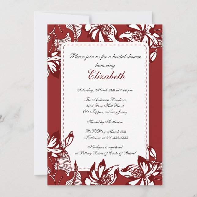 Trendy Burgundy Floral Bridal Shower Invitation (Front)