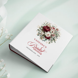 Trendy Burgundy Floral Bridal Shower Memory Album 3 Ring Binder