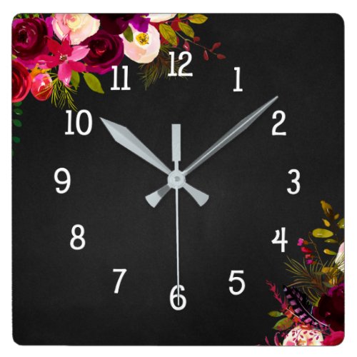 Trendy Burgundy floral chalkboard clock