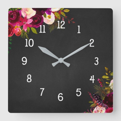 Trendy Burgundy floral chalkboard clock