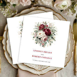 Trendy Burgundy Floral Greenery Gold Wedding  Paper Dinner Napkins