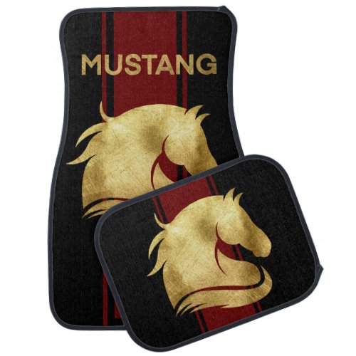 Trendy Burgundy Racing Stripes Gold Mustang Car Floor Mat