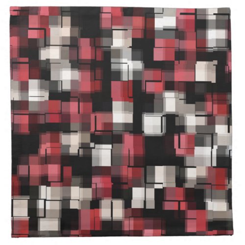 Trendy Burgundy Red Black White Abstract Plaid Cloth Napkin