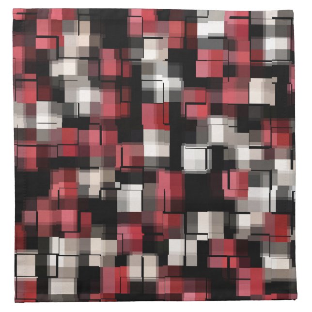 Trendy Burgundy Red Black White Abstract Plaid Cloth Napkin (Front)