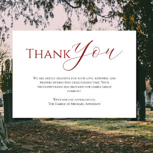 Trendy Burgundy Traditional Bereavement Funeral Thank You Card