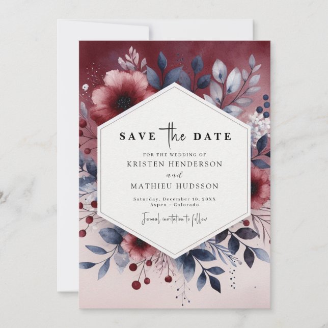 Trendy Burgundy Wedding Save The Date (Front)