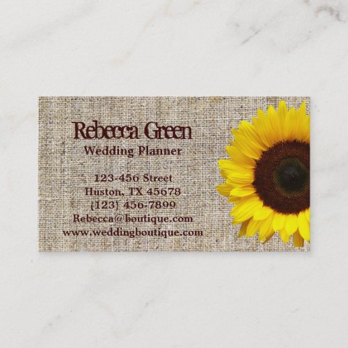 trendy burlap western country garden sunflower business card