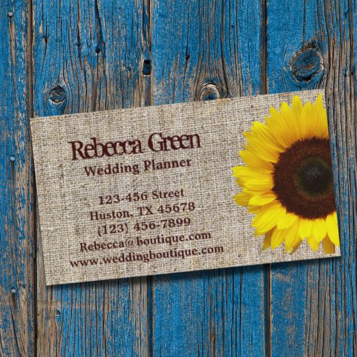 Customizable country  yellow Sunflower burlap business cards