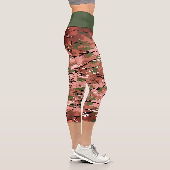 Trendy Burnt Amber Green Camo Capri Leggings (Right)