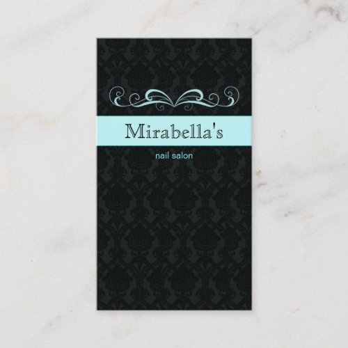Trendy Business Card Damask Swirl Blue Black