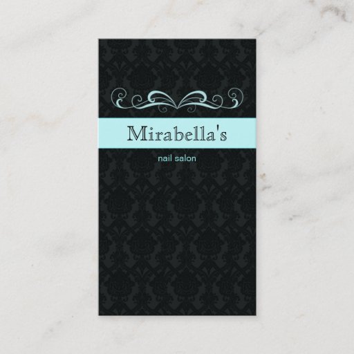 Customizable Trendy Business Card Damask Swirl Blue Black
