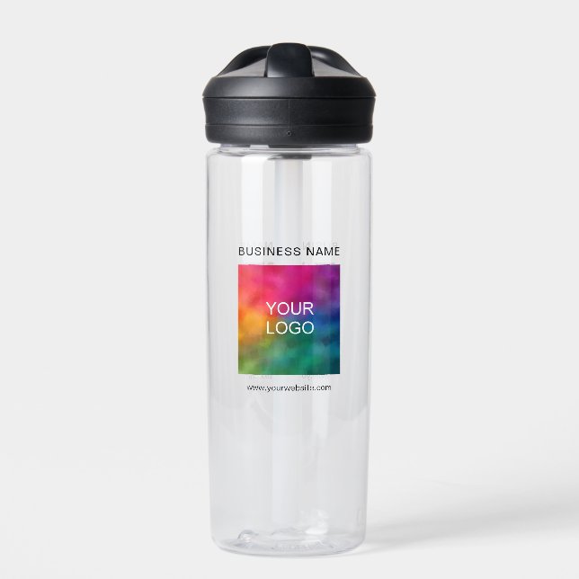 Trendy Business Name Logo Url QR Code Template Water Bottle (Front)