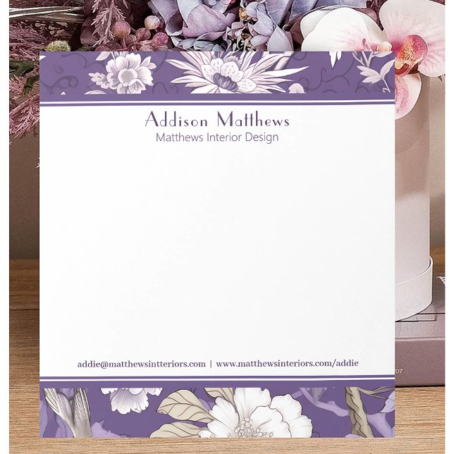 Trendy Business Personalized Purple Floral Toile  Notepad (Creator Uploaded)