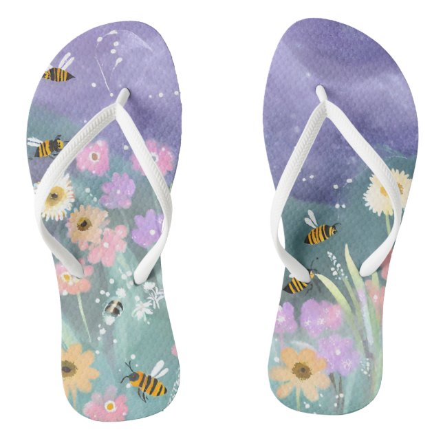 Trendy Buzzing Bees Garden Delight  Flip Flops (Footbed)