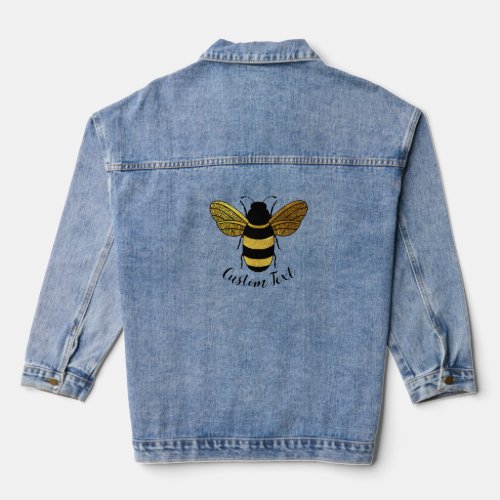 TRENDY BUZZY YELLOW GOLD BLACK BUMBLE BEE SCRIPT DENIM JACKET