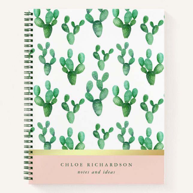 Trendy Cactus | Blush and Faux Gold Desert Pattern Notebook (Front)