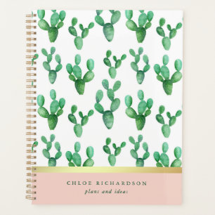 Trendy Cactus   Blush and Faux Gold Desert Pattern Planner