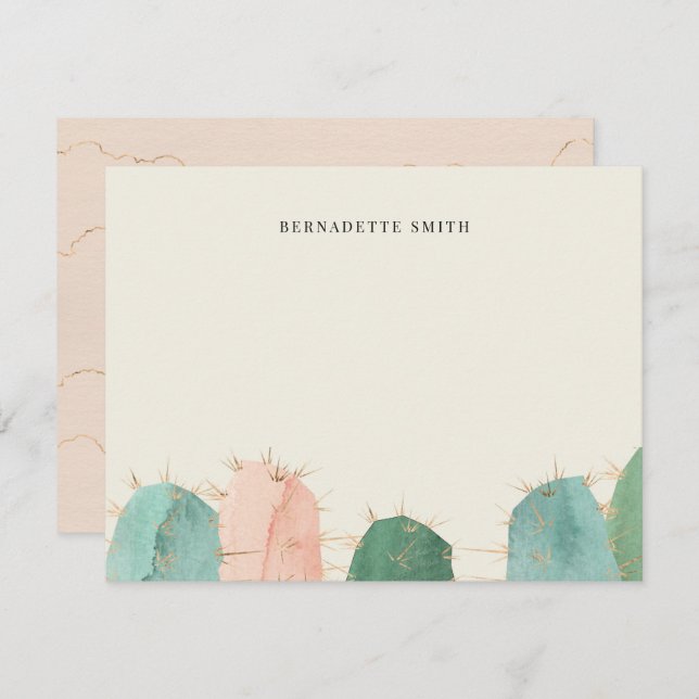 Trendy Cactus Pink Stationery Note Card (Front/Back)