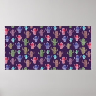 Trendy cactus watercolor drawing seamless pattern poster