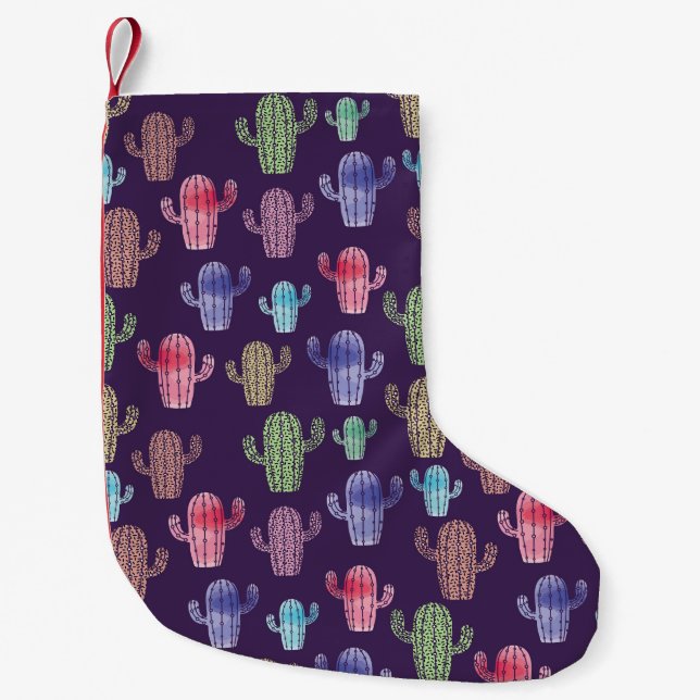 Trendy cactus watercolor drawing seamless pattern  small christmas stocking (Front)
