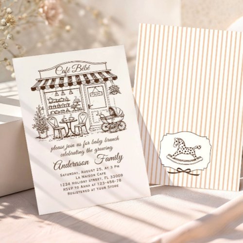 Trendy Cafe Bebe French Coffee Shop Baby Shower Invitation