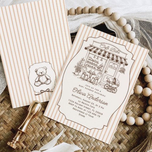 Trendy Cafe Bebe French Coffee Shop Baby Shower Invitation