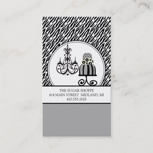 Trendy Cakery Zebra Print Business Cards (Front)