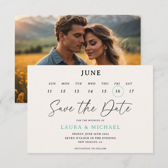 Trendy Calendar Save The Date With Photo Invitation (Front/Back)