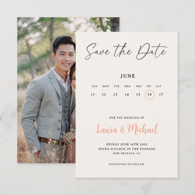 Trendy Calendar Save The Date With Photo  Invitation (Front/Back)