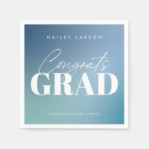 Trendy Calligraphy Blue Gradient Graduation Napkins