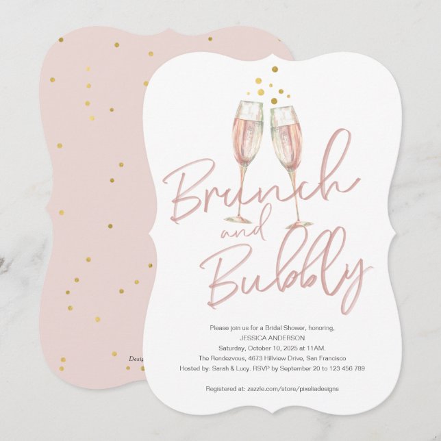 Trendy calligraphy brunch and bubbly bridal shower invitation (Front/Back)