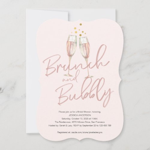 Trendy calligraphy brunch and bubbly bridal shower invitation