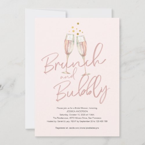 Trendy calligraphy brunch and bubbly bridal shower invitation