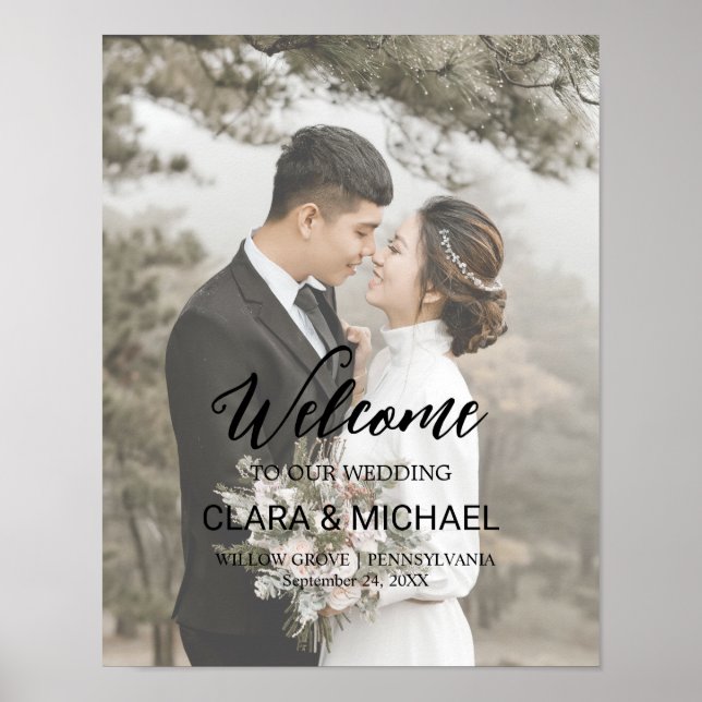Trendy Calligraphy Faded Photo Welcome Wedding  Poster (Front)