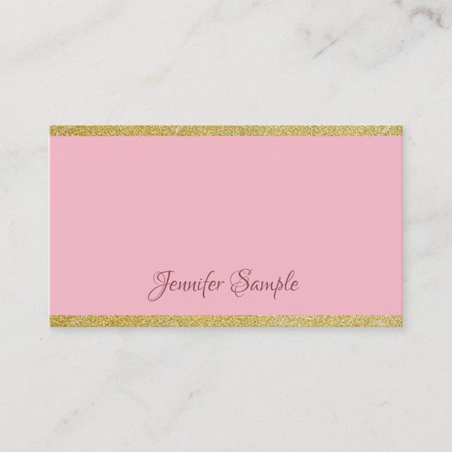 Trendy Calligraphy Gold Glitter Modern Template Business Card (Front)