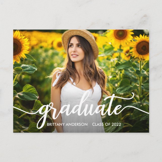 Trendy Calligraphy Graduation Announcement Photo  Postcard (Front)