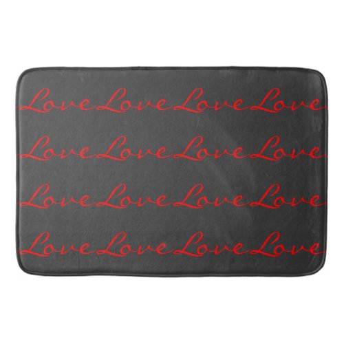 Trendy Calligraphy Grey Red Love Wedding Bath Mat