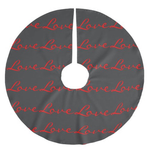 Trendy Calligraphy Grey Red Love Wedding Brushed Polyester Tree Skirt
