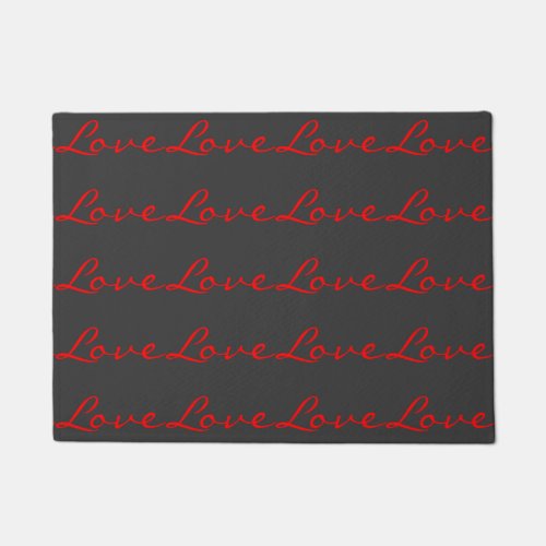 Trendy Calligraphy Grey Red Love Wedding Doormat