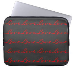 Trendy Calligraphy Grey Red Love Wedding Laptop Sleeve