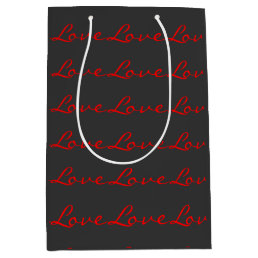 Trendy Calligraphy Grey Red Love Wedding Medium Gift Bag