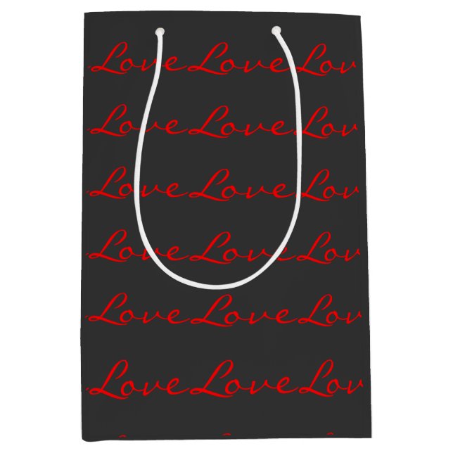 Trendy Calligraphy Grey Red Love Wedding Medium Gift Bag (Front)