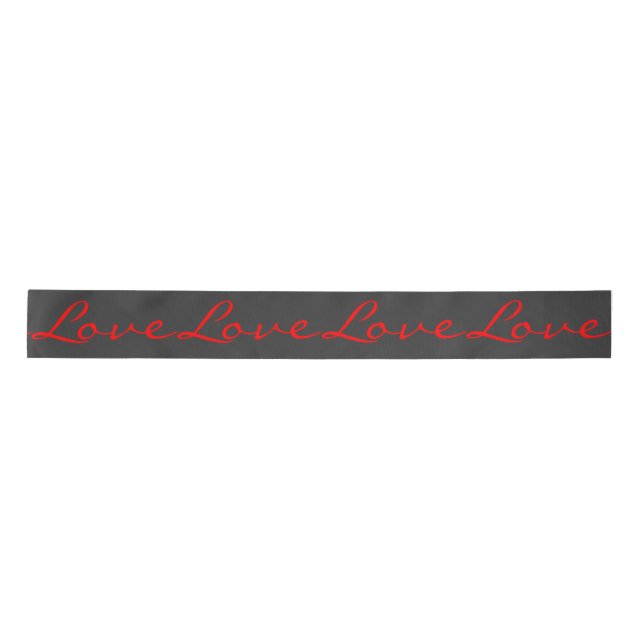 Trendy Calligraphy Grey Red Love Wedding Satin Ribbon (Front)