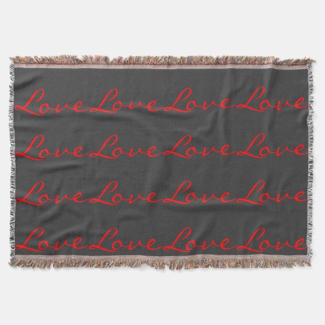Trendy Calligraphy Grey Red Love Wedding Throw Blanket (Front)