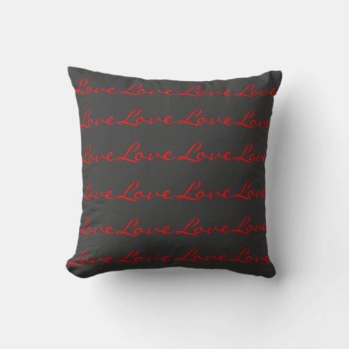 Trendy Calligraphy Grey Red Love Wedding Throw Pillow