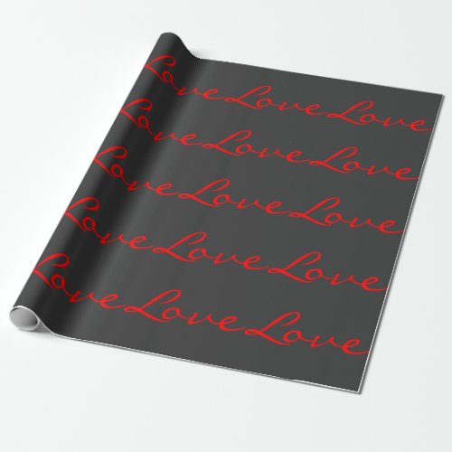 Trendy Calligraphy Grey Red Love Wedding Wrapping Paper
