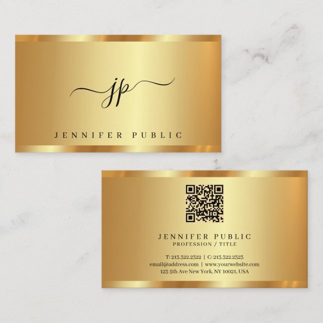 Trendy Calligraphy Script Monogram Glamorous Gold Business Card (Front/Back)