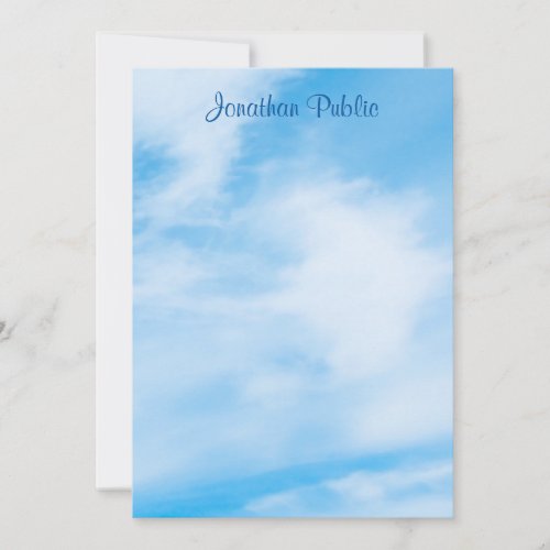 Trendy Calligraphy Script Name Blue Sky Clouds Note Card